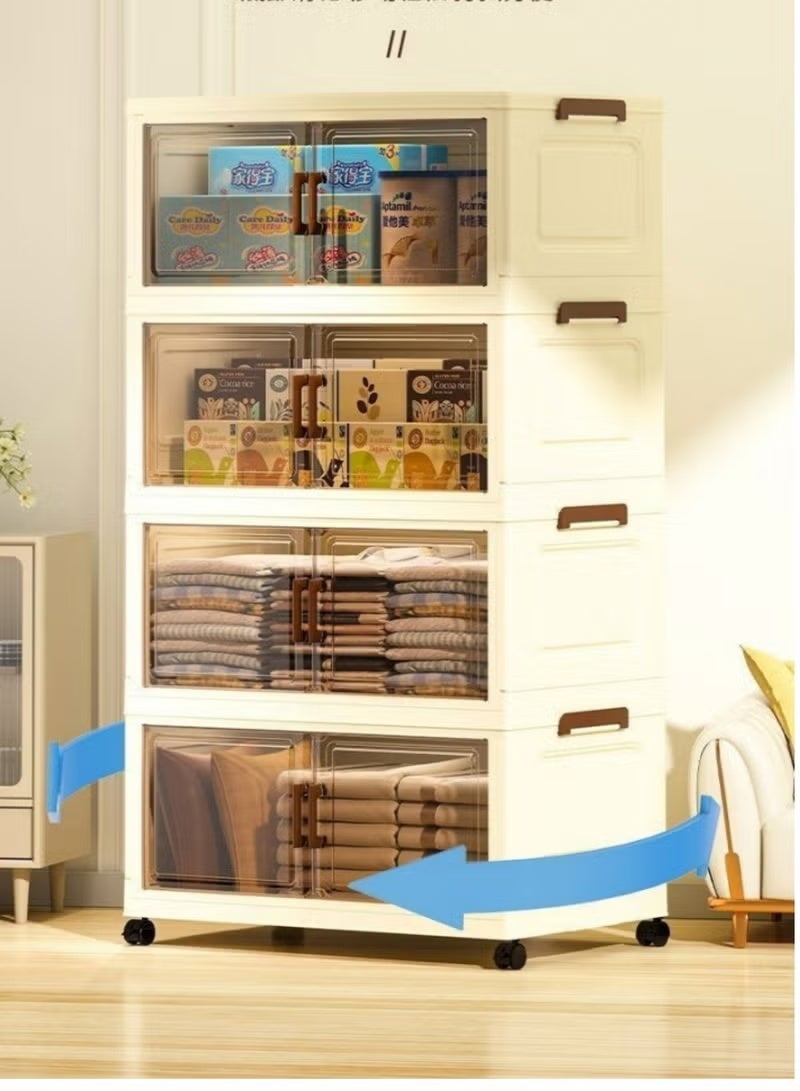LuckSa 4-Tier 48CM Wide Foldable Plastic Storage Cabinet with Lids、Magnetic Doors and movable Wheels，Folding Storage bins，Stackable Storage Organizers - Image 3