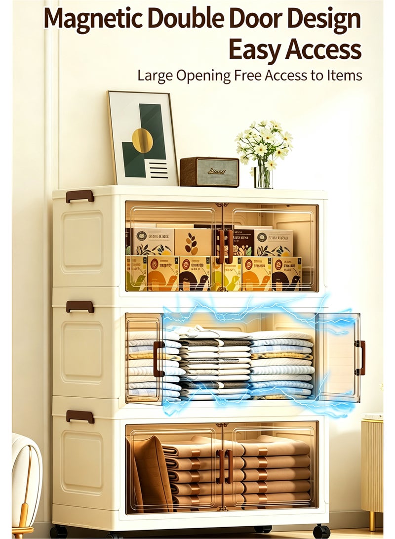 LuckSa 4-Tier Plastic Storage Bins with Lids, Stackable Storage Containers with Wheels, Folding Storage Boxes, Collapsible Storage Bins, Multi-Purpose Folding Storage Containers for Home and Office - Image 4