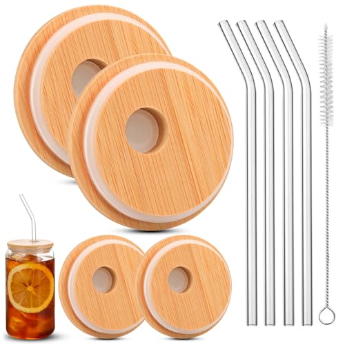 Cymuber Bamboo Lids For Glass Cups,Cymuber Reusable Wooden Lids for Glass Cups,Airtight 2.76inch/70mm Canning Lids For Regular Mouth 20 OZ 24 OZ Drinking jars,16 OZ Beer Glasses,Soda Can - Image 1