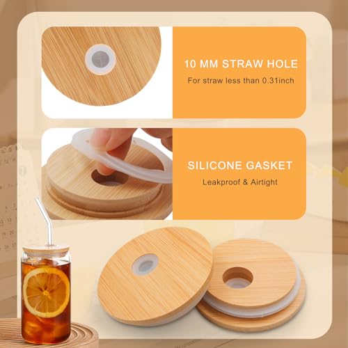 Cymuber Bamboo Lids For Glass Cups,Cymuber Reusable Wooden Lids for Glass Cups,Airtight 2.76inch/70mm Canning Lids For Regular Mouth 20 OZ 24 OZ Drinking jars,16 OZ Beer Glasses,Soda Can - Image 4