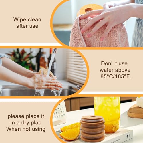 Cymuber Bamboo Lids For Glass Cups,Cymuber Reusable Wooden Lids for Glass Cups,Airtight 2.76inch/70mm Canning Lids For Regular Mouth 20 OZ 24 OZ Drinking jars,16 OZ Beer Glasses,Soda Can - Image 5