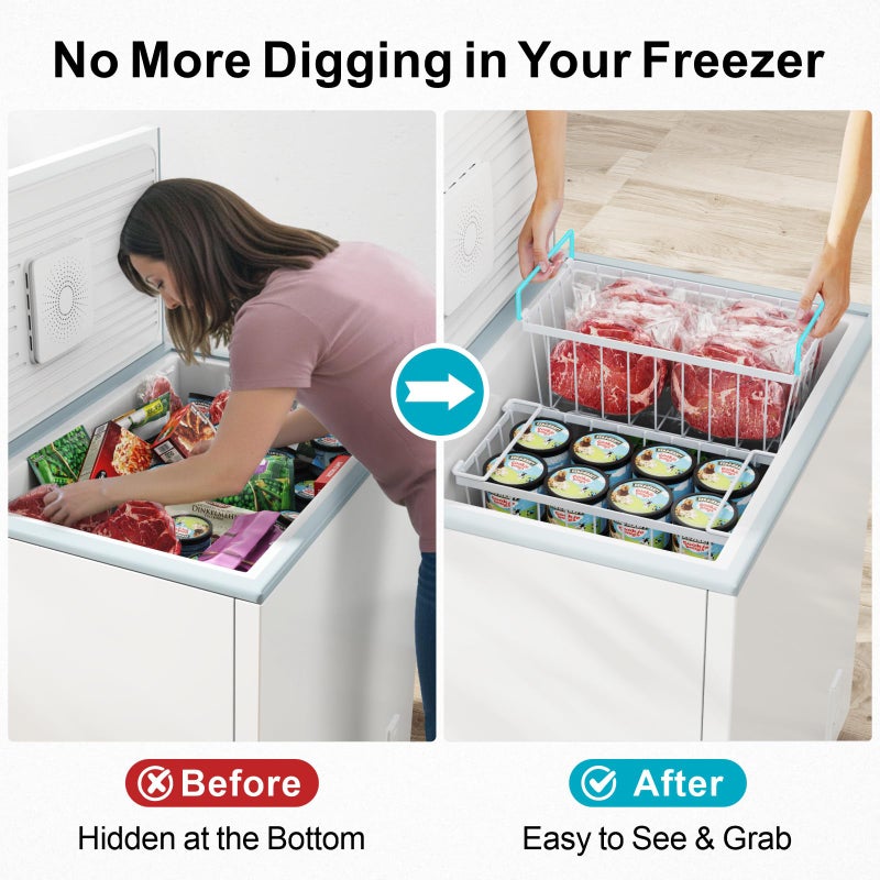 iSPECLE Freezer Organizer Bins - Fits 7 Cu.Ft Chest Freezer, 4 Pack Stackable Wire Baskets(14.7" Length), Heavy Duty Coated Deep Freezer Organizer, Rust Resistant for Frozen Food Sorting, White - Image 3