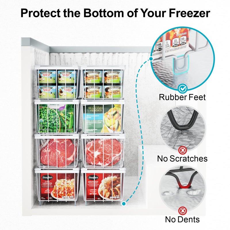 iSPECLE Freezer Organizer Bins - Fits 7 Cu.Ft Chest Freezer, 4 Pack Stackable Wire Baskets(14.7" Length), Heavy Duty Coated Deep Freezer Organizer, Rust Resistant for Frozen Food Sorting, White - Image 5