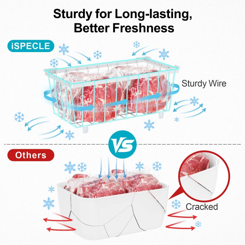 iSPECLE Freezer Organizer Bins - Fits 7 Cu.Ft Chest Freezer, 4 Pack Stackable Wire Baskets(14.7" Length), Heavy Duty Coated Deep Freezer Organizer, Rust Resistant for Frozen Food Sorting, White - Image 4