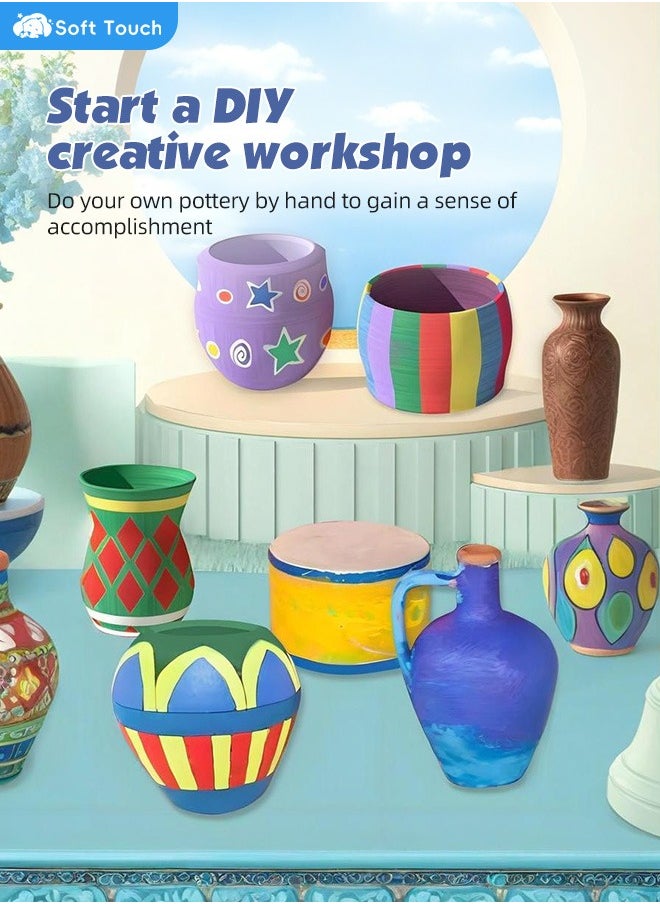 Soft Touch - Pottery Wheel for Kids Complete Pottery Wheel and Painting Kit with Sculpting Clay Air Dry Natural Clay Art Crafts Kits for Kids DIY Toys Kits Clay Maker for Beginners with Modeling Clays Children Handmade Toys - Image 1