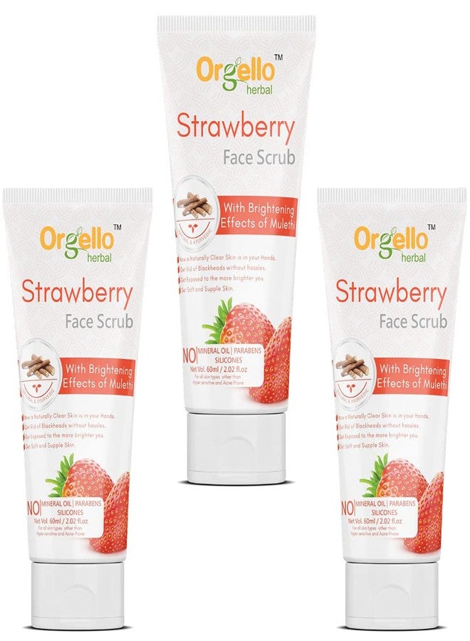 Orgello herbal Strawberry Scrub 60g - Pack of 3 - for men women girls boys normal oily dry skin sls paraben mineral oil free - Image 1