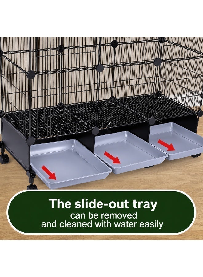 46-inch Large Rolling Bird Cage with 3 Slide-out Trays - DIY Multi-Level Parrot Flight Cage & Pet Playpen with 6 Perches, Feeders & 360° Wheels - Image 3