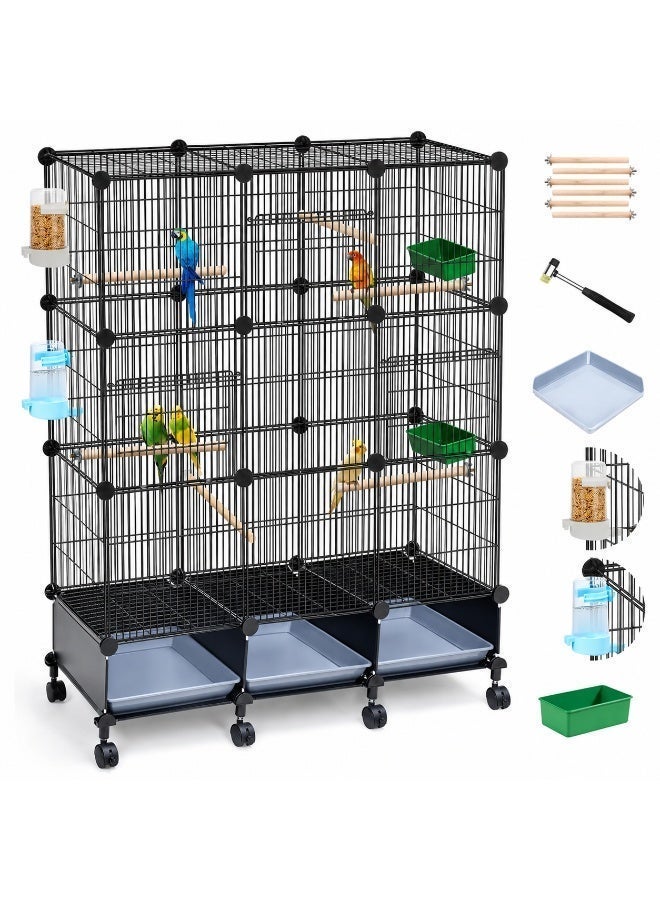 46-inch Large Rolling Bird Cage with 3 Slide-out Trays - DIY Multi-Level Parrot Flight Cage & Pet Playpen with 6 Perches, Feeders & 360° Wheels - Image 1