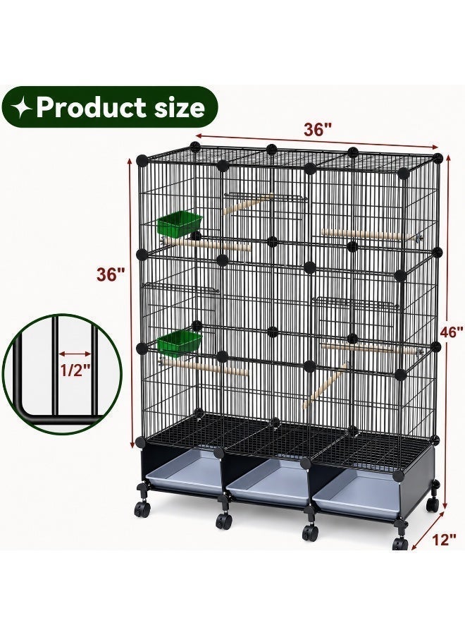 46-inch Large Rolling Bird Cage with 3 Slide-out Trays - DIY Multi-Level Parrot Flight Cage & Pet Playpen with 6 Perches, Feeders & 360° Wheels - Image 4