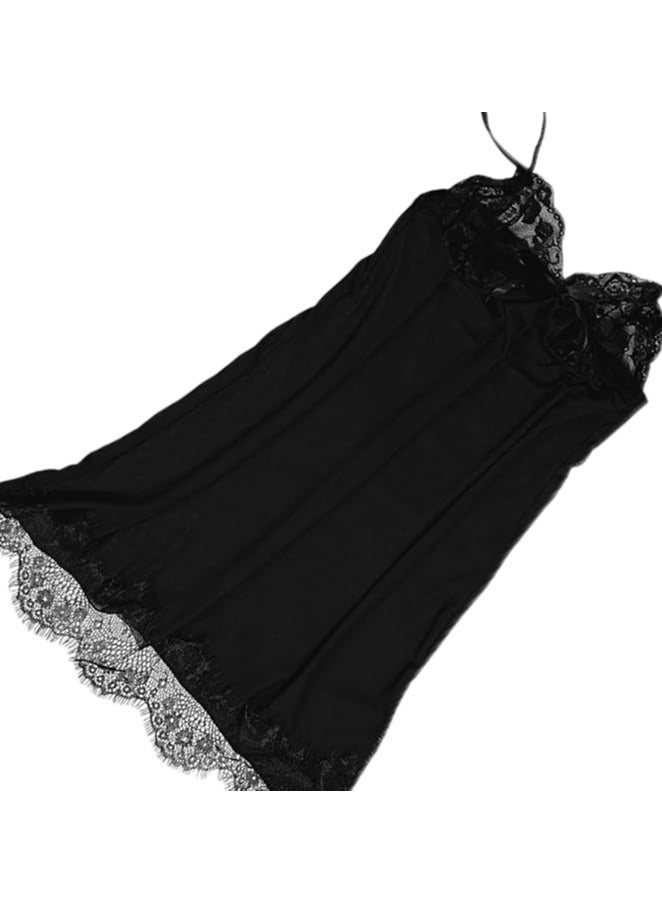 بونكا - قميص نوم نسائي مطرز بالدانتيل باللون الأسود 3 قطع - Image 2