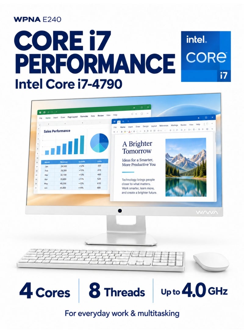 WPNA E240 23.8-Inch Full HD All-in-One Desktop PC, Intel Core i7-4790, 8GB RAM, 256GB SSD, Built-in Stereo Speakers, Windows 10, Keyboard & Mouse Included, White - Image 2