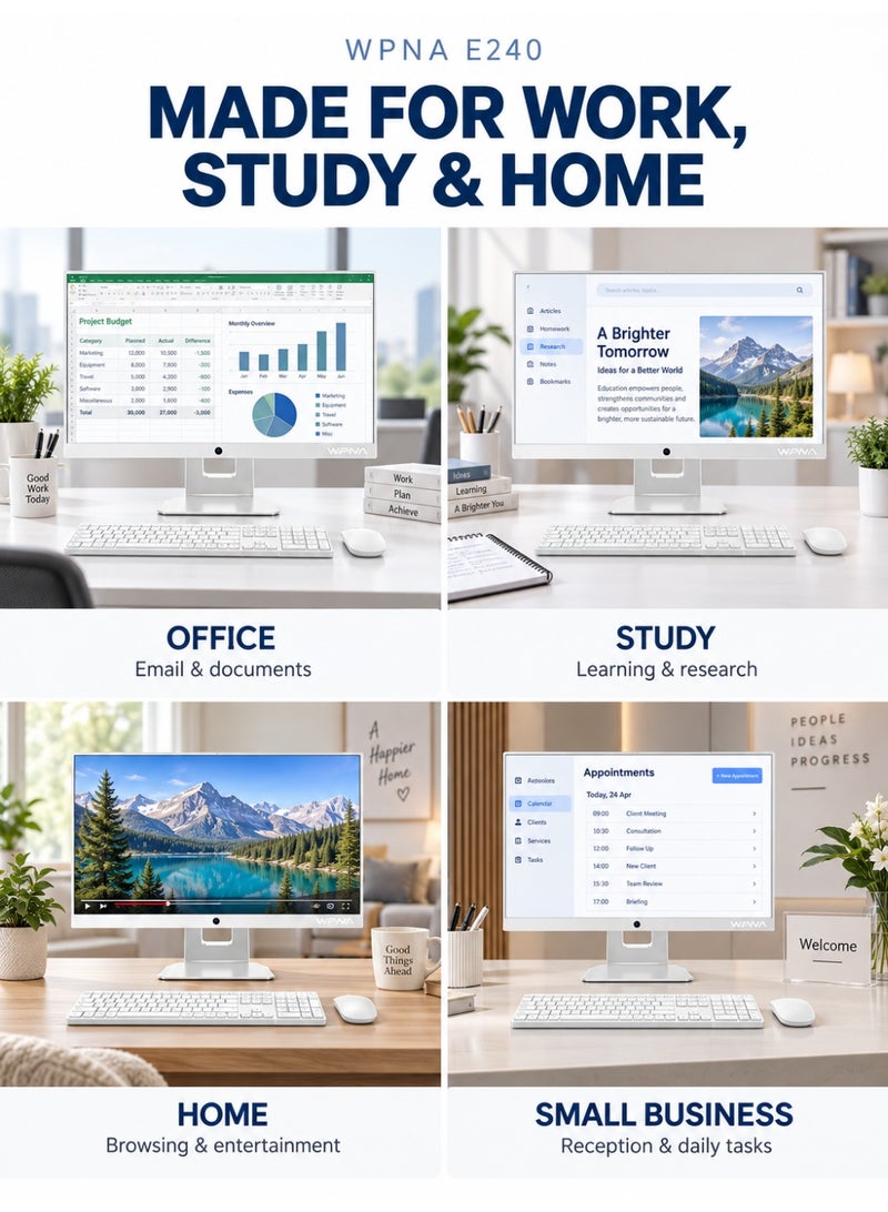 WPNA E240 23.8-Inch Full HD All-in-One Desktop PC, Intel Core i7-4790, 8GB RAM, 256GB SSD, Built-in Stereo Speakers, Windows 10, Keyboard & Mouse Included, White - Image 4