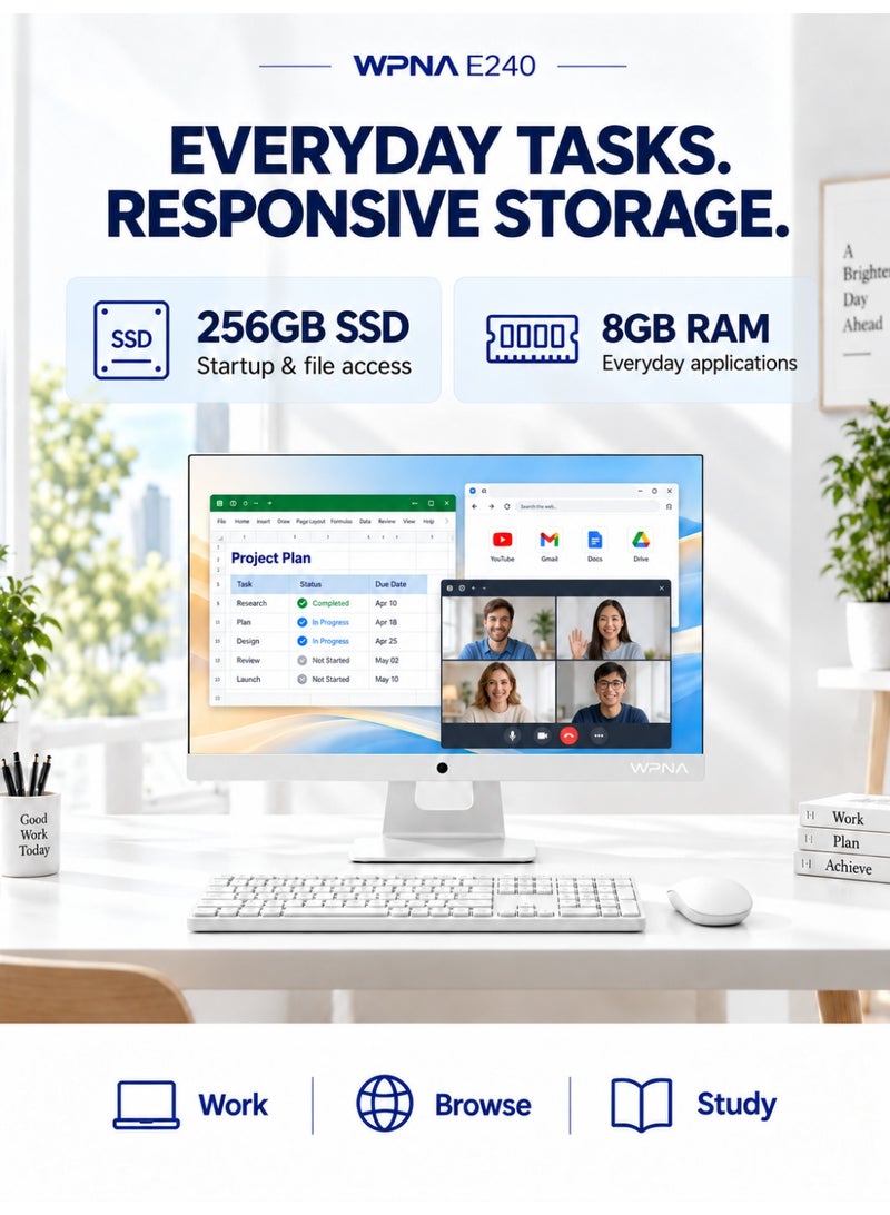 WPNA E240 23.8-Inch Full HD All-in-One Desktop PC, Intel Core i7-4790, 8GB RAM, 256GB SSD, Built-in Stereo Speakers, Windows 10, Keyboard & Mouse Included, White - Image 5
