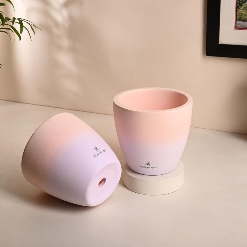 Floweraura FlowerAura Designer Pink Premium Terracotta Pot for Artificial Live Indoor Plants Planter for HomeOffice Decor Living Room Kitchen Balcony Bedroom Table Top Occasions Gifts Set of 2  - Image 4