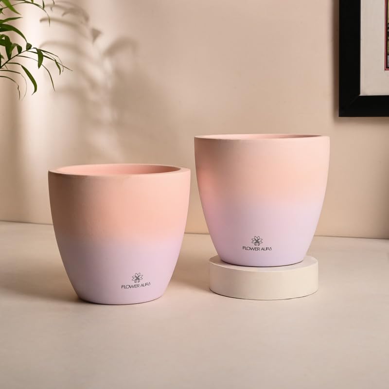 Floweraura FlowerAura Designer Pink Premium Terracotta Pot for Artificial Live Indoor Plants Planter for HomeOffice Decor Living Room Kitchen Balcony Bedroom Table Top Occasions Gifts Set of 2  - Image 1