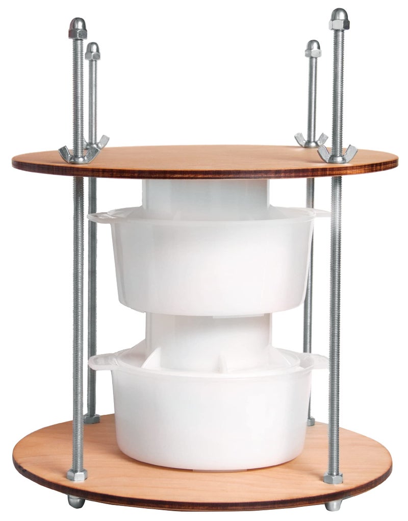 PetriStor Wooden cheese press diameter 112 in and 2 cheese making forms 45 oz Pressure up to 50 Pounds colorless 