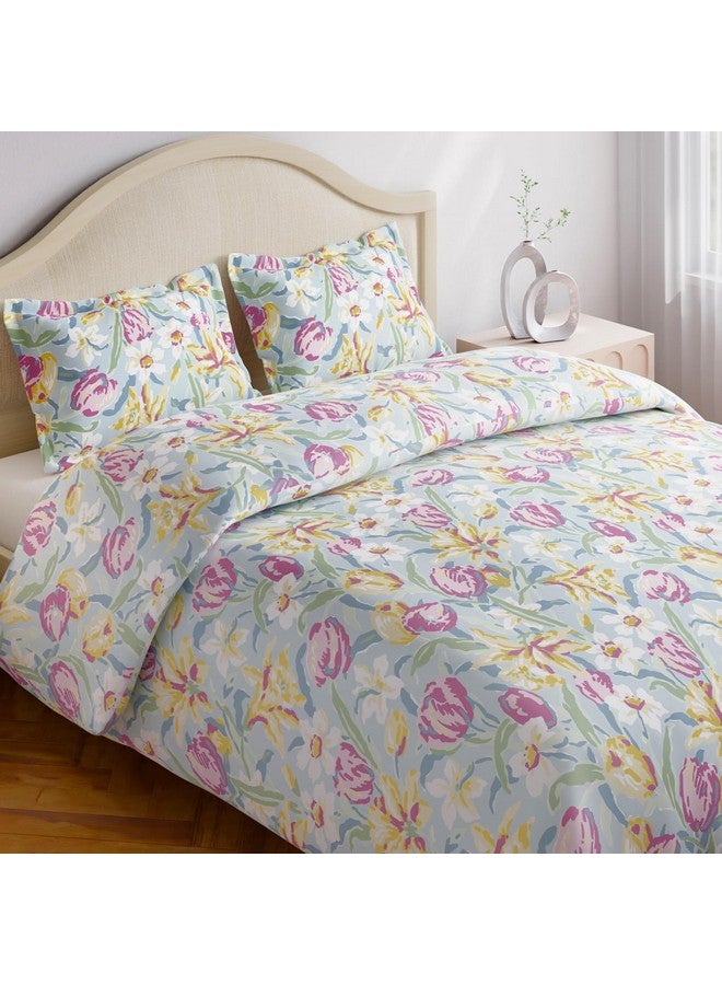 Haus & Kinder 100% Cotton Bedsheet for King Size Bed,186 TC Soft Cotton Bedsheet for Double Bed, King Size Bed Sheet with 2 Pillow Covers,Tulip Meadow - Image 1
