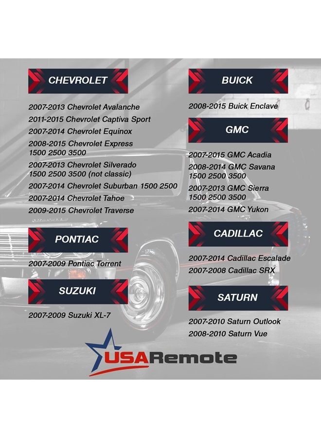 USARemote Car Key Fob Keyless Entry Remote with Ignition Key fits Chevy Silverado Avalanche Traverse / GMC Sierra Acadia / Pontiac Torrent / Suzuki XL-7, Set of 2 - Image 4