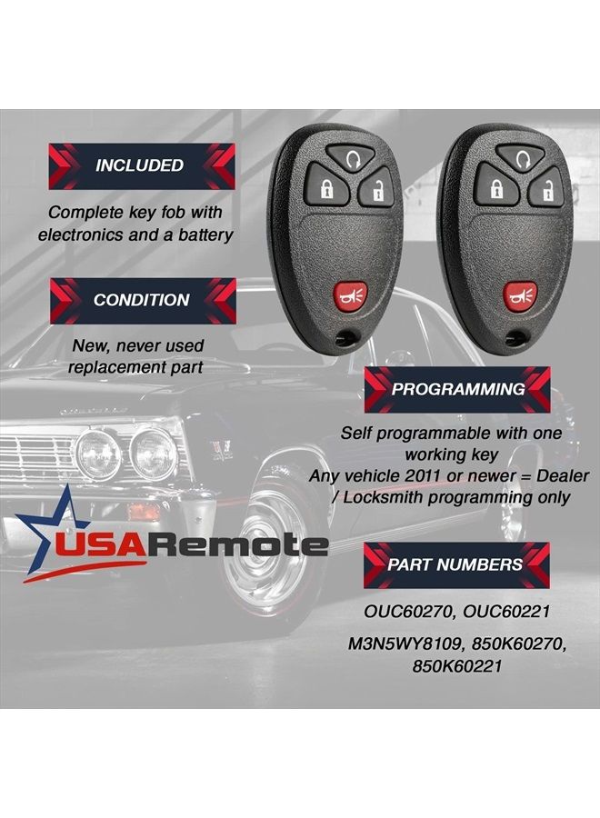 USARemote Car Key Fob Keyless Entry Remote with Ignition Key fits Chevy Silverado Avalanche Traverse / GMC Sierra Acadia / Pontiac Torrent / Suzuki XL-7, Set of 2 - Image 3