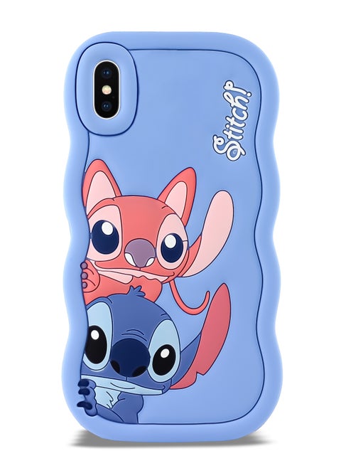 حافظة هاتف من السيليكون الناعم المتموج ثلاثية الأبعاد من Lilo and Stitch لهاتف Iphone Xs Max (أزرق فاتح)