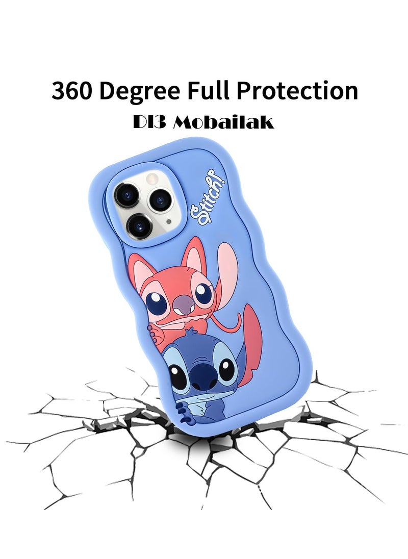 ماركة غير محددة - حافظة هاتف من السيليكون الناعم المتموج ثلاثية الأبعاد من Lilo and Stitch لهاتف Iphone Xs Max (أزرق فاتح) - Image 1