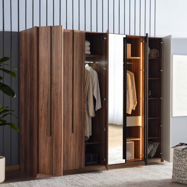 Pan Home LILITH 6 DOOR WARDROBE - BEIGE AND WALNUT - Image 2