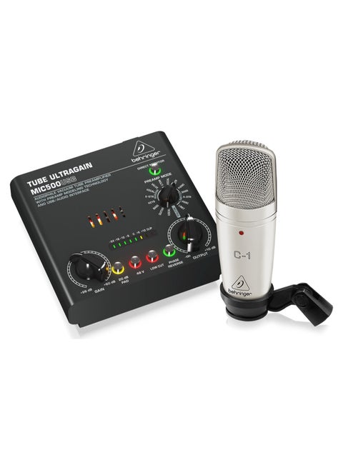 VOICE STUDIO Complete Recording Bundle with Studio Condenser Mic, Tube Preamplifier with 16 Preamp Voicings and USB/Audio Interface