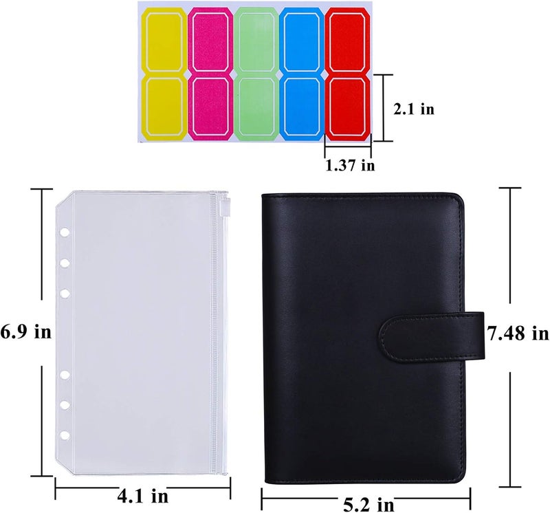 Antner A6 Budget Binder with Zipper Cash Envelopes for Money Organizer & Budgeting, PU Leather Budget Planner Money Saving Binder with Cash Stuffing Envelopes & Labels for Home Office Travel, Black - Image 5