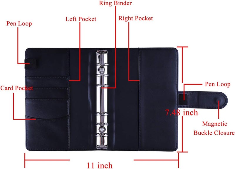 Antner A6 Budget Binder with Zipper Cash Envelopes for Money Organizer & Budgeting, PU Leather Budget Planner Money Saving Binder with Cash Stuffing Envelopes & Labels for Home Office Travel, Black - Image 4