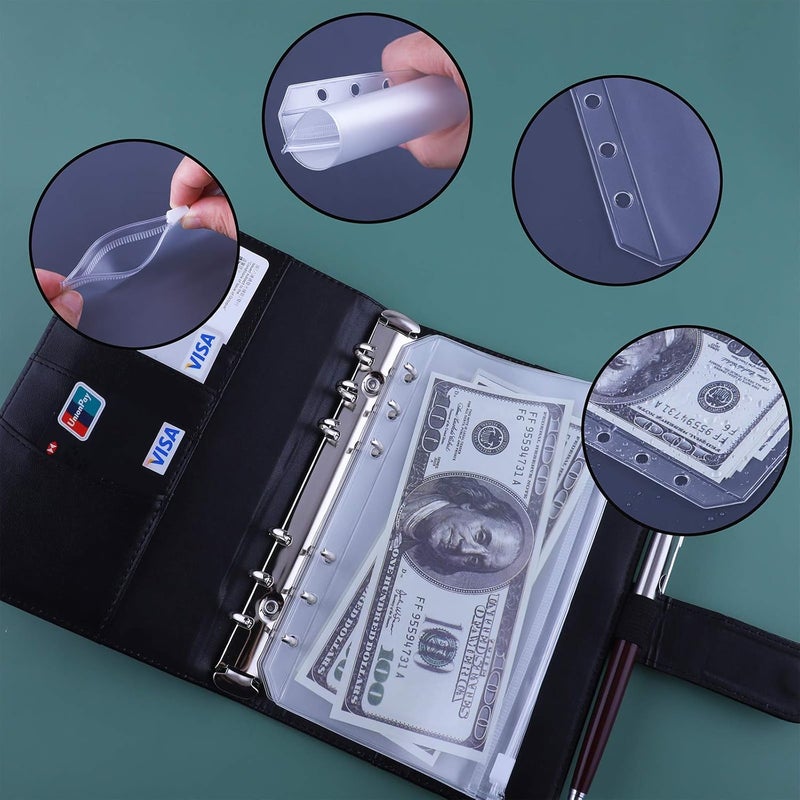 Antner A6 Budget Binder with Zipper Cash Envelopes for Money Organizer & Budgeting, PU Leather Budget Planner Money Saving Binder with Cash Stuffing Envelopes & Labels for Home Office Travel, Black - Image 2