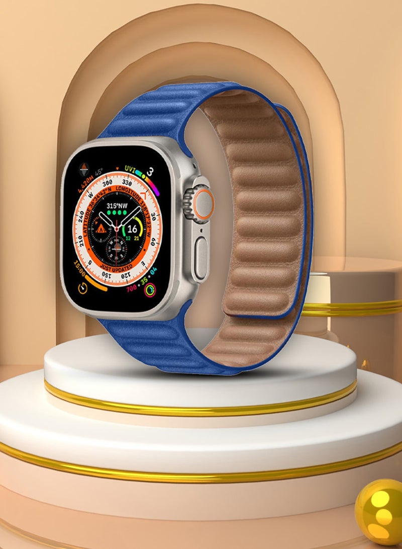 CATANES Replacement Band for Apple Watch Band 49mm 46mm 45mm 44mm -Leather Link Strap Magnetic Loop Adjustable Bracelet - Blue - Image 3