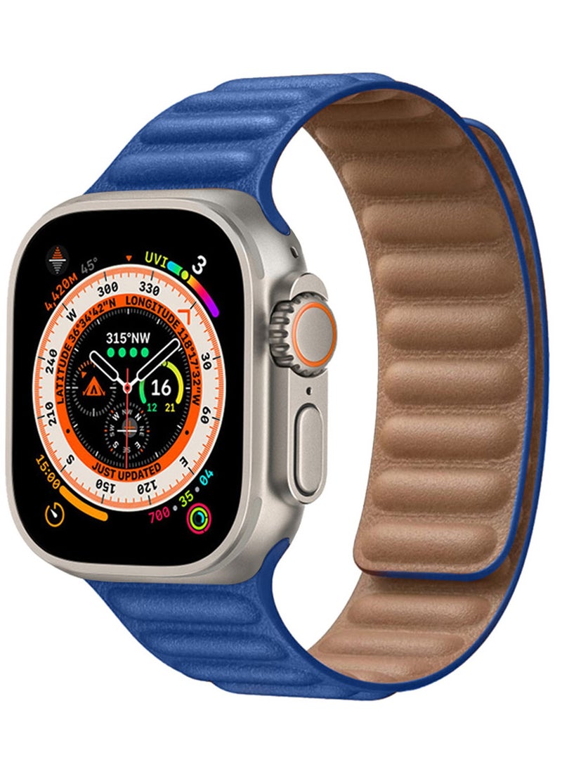 CATANES Replacement Band for Apple Watch Band 49mm 46mm 45mm 44mm -Leather Link Strap Magnetic Loop Adjustable Bracelet - Blue - Image 2