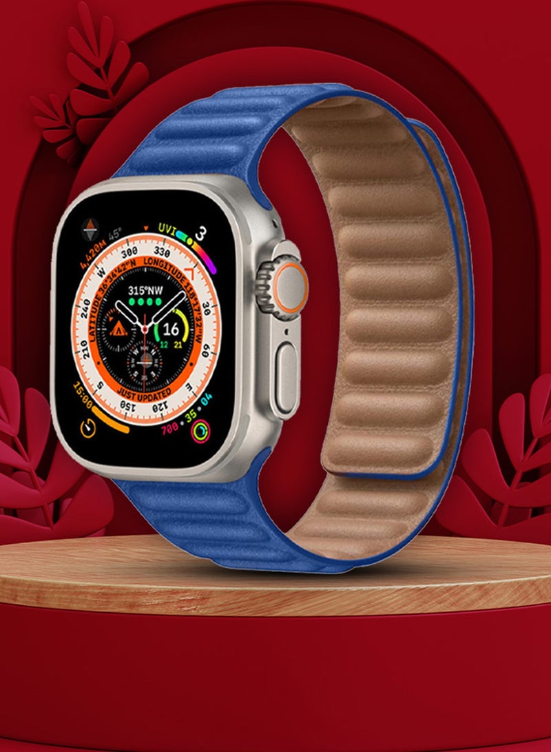 CATANES Replacement Band for Apple Watch Band 49mm 46mm 45mm 44mm -Leather Link Strap Magnetic Loop Adjustable Bracelet - Blue - Image 4