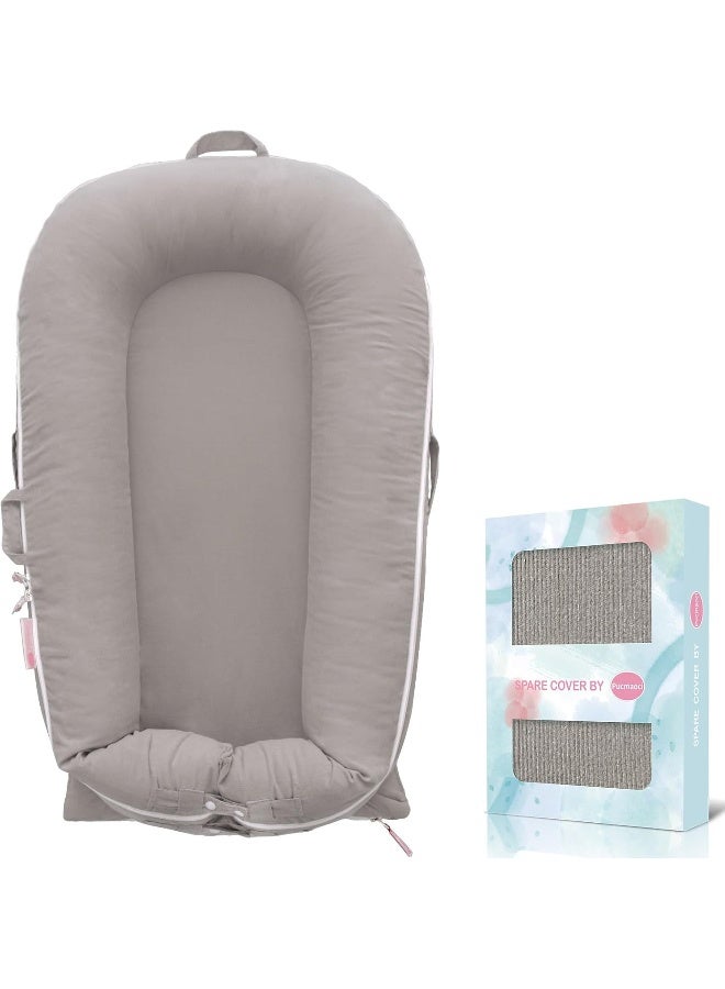Pucmaoci Corduroy Baby Lounger Cover for Dockatot Deluxe + | 100% Cotton Hypoallergenic Newborn Premium Quality Spare Cover(Cover Only) (Grey) - Image 1