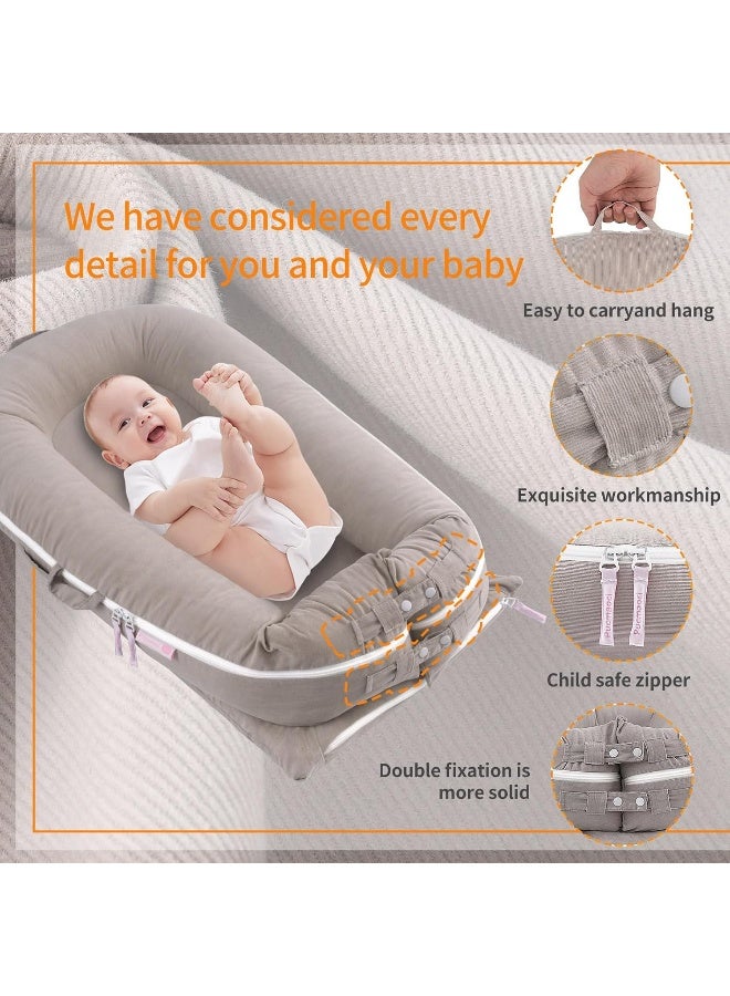 Pucmaoci Corduroy Baby Lounger Cover for Dockatot Deluxe + | 100% Cotton Hypoallergenic Newborn Premium Quality Spare Cover(Cover Only) (Grey) - Image 3
