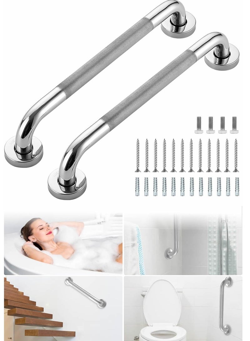 Shower Grab Bar, 2 Pack 12 Inch Bathroom Grab Bar, 304 Stainless Steel Anti-Slip Handicap Grab Bar Support Shower Rail Senior Handrail Shower Safety Bar Handle - Image 1