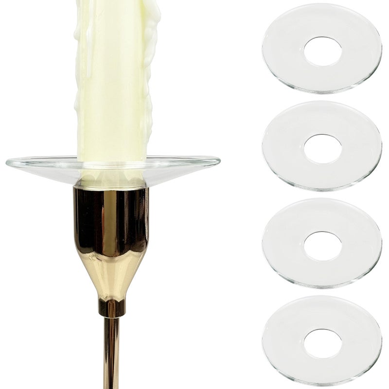 VGEUNA VGEUNA 4 Pieces Bent Glass Candle Bobeches Taper Candle Wax Catcher Rings Bobeches for Candlestick Holders Round 