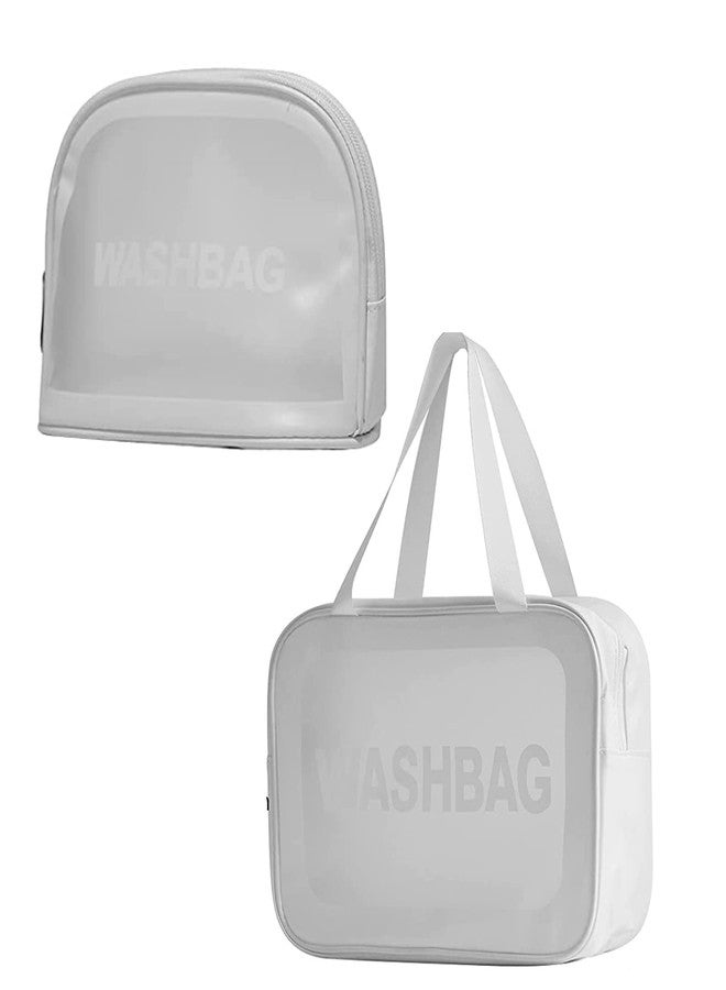 kartfury Clear Toiletry Bag, Waterproof Makeup Bag PVC Zippered Cosmetic Bag, Portable Carry Pouch for Women Men Makeup Organizer Bag Set for Travel, Bathroom and Organizing -Set of 2 (White) - Image 1