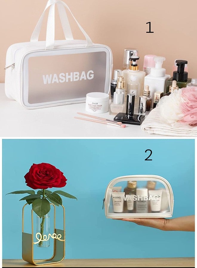kartfury Clear Toiletry Bag, Waterproof Makeup Bag PVC Zippered Cosmetic Bag, Portable Carry Pouch for Women Men Makeup Organizer Bag Set for Travel, Bathroom and Organizing -Set of 2 (White) - Image 2