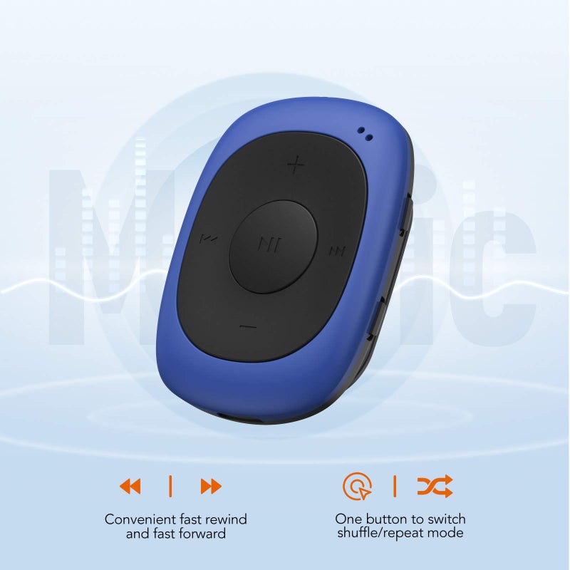 AGPTEK G02 8GB Clip MP3 Player with FM Shuffle, Portable Music Player with Sweatproof Silicone Case for Sports, Blue - Image 2