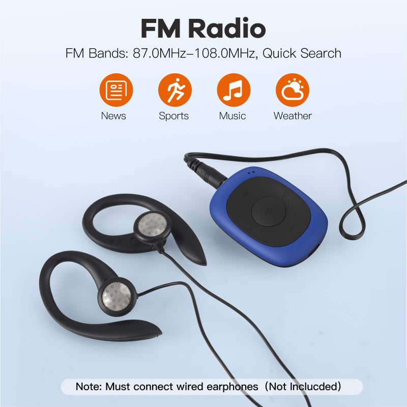 AGPTEK G02 8GB Clip MP3 Player with FM Shuffle, Portable Music Player with Sweatproof Silicone Case for Sports, Blue - Image 3
