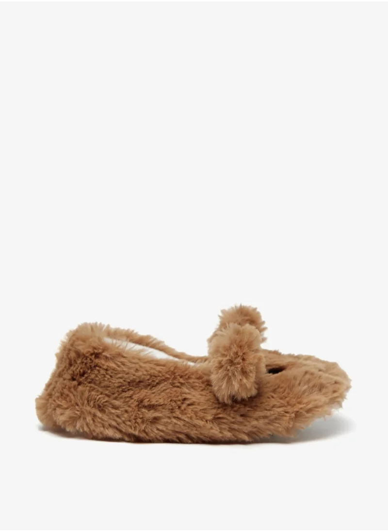 Flora Bella By Shoexpress Girls Bear Ear Applique Slip On Bedroom Slippers By Shoexpress