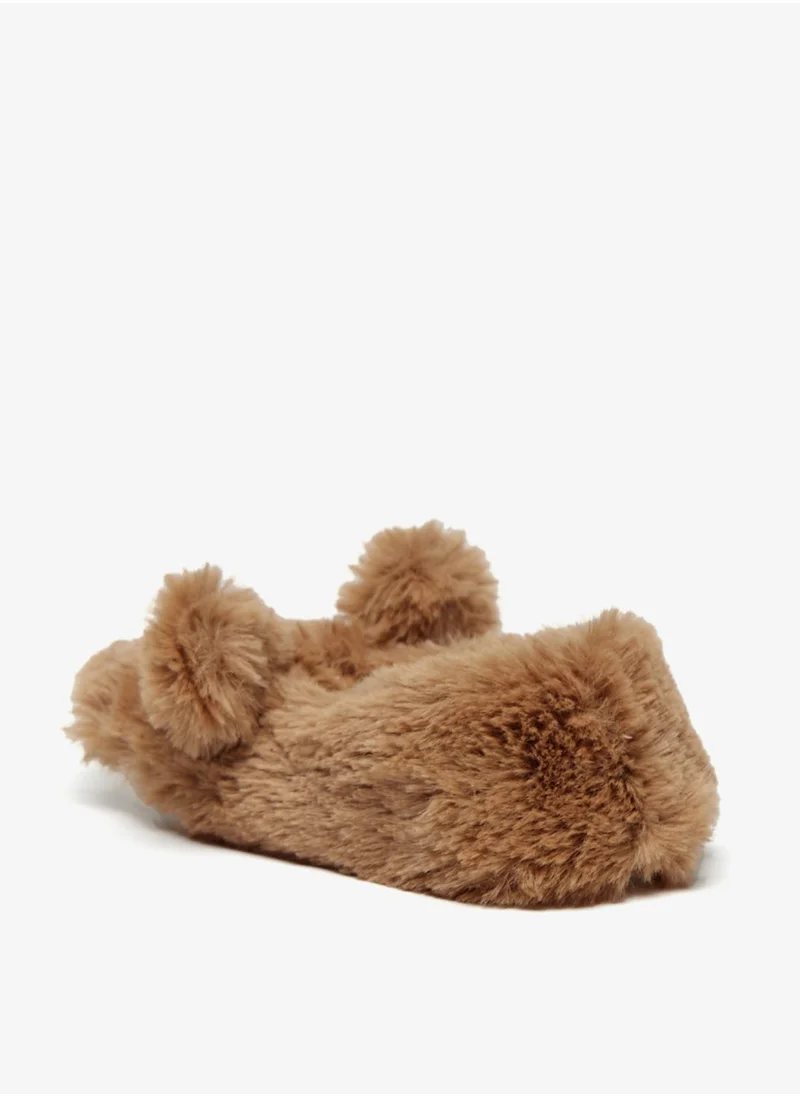 Flora Bella By Shoexpress Girls Bear Ear Applique Slip On Bedroom Slippers By Shoexpress