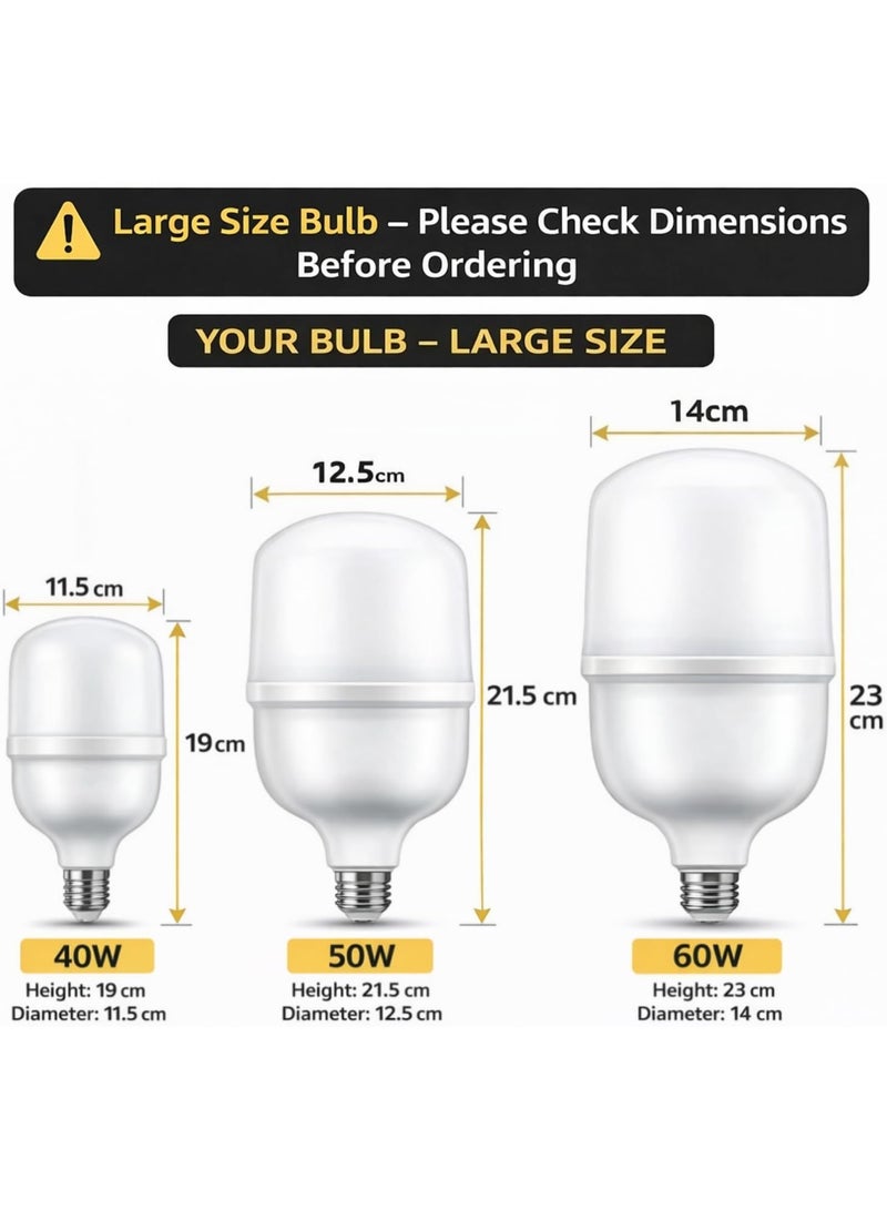 HUAQIANG 40W/50W/60W Large Size E27 LED Bulb, Cool White 6500K, High Brightness for Garage & Storage Room, Non-Dimmable, NOT for Small Lamps - Image 2