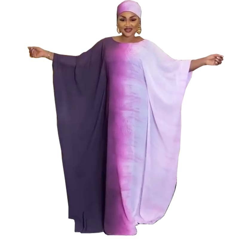 Cross-border source new French retro gentle gradient dress loose slim plus size dress scarf special price - Image 2