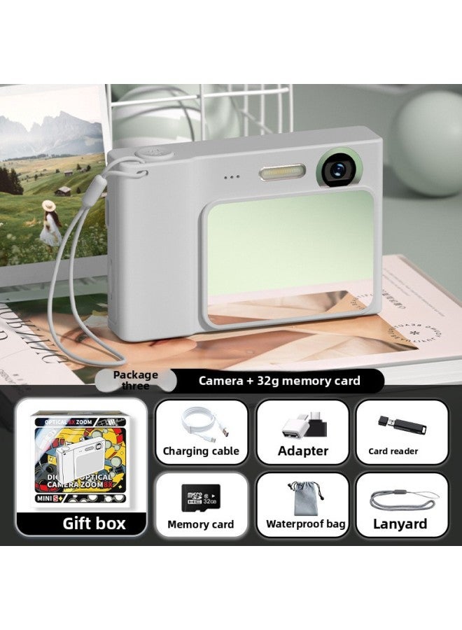 Generic Retro CCD Style High-definition Self-timer Student Ccd Digital Camera Dual-camera Portable Campus Card Machine-Body Color:Y200 Gray Standard + 32 Cards + Card Reader Adapter  - Image 1
