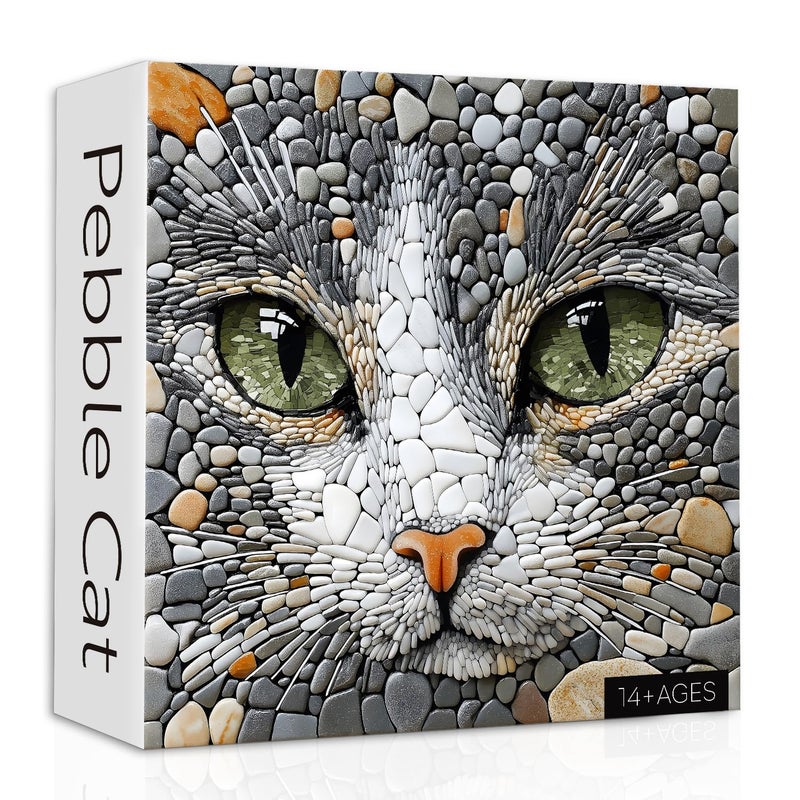 PPuzzling Cat Puzzles for Adults 1000 Pieces Challenging Stone Mosaic Cats Jigsaw Puzzles Nature Pebble Kitten Animal Puzzle as Home Decor - Image 3