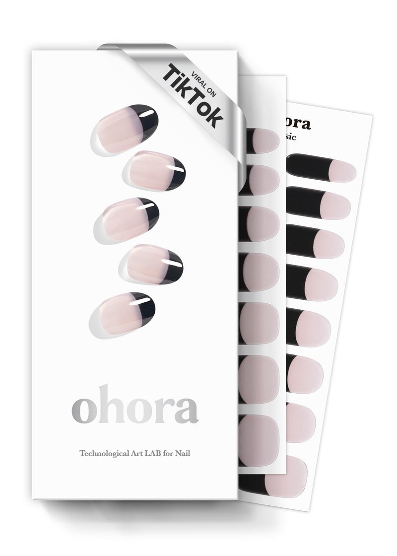 ohora Semi Cured Gel Nail Strips (N Chic French) - Black, French, Works with Any UV/LED Lamps, Salon-Quality, Long Lasting, Easy to Apply & Remove - Includes 2 Prep Pads, Nail File & Wooden Stick - Image 1