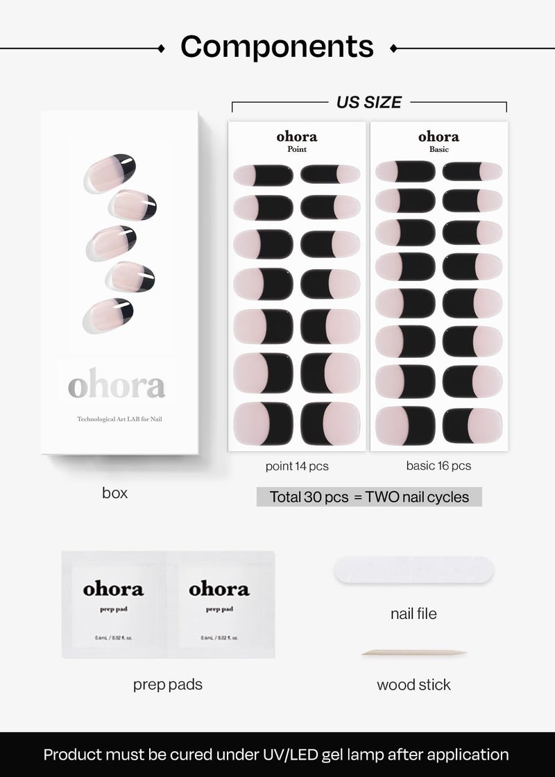 ohora Semi Cured Gel Nail Strips (N Chic French) - Black, French, Works with Any UV/LED Lamps, Salon-Quality, Long Lasting, Easy to Apply & Remove - Includes 2 Prep Pads, Nail File & Wooden Stick - Image 4