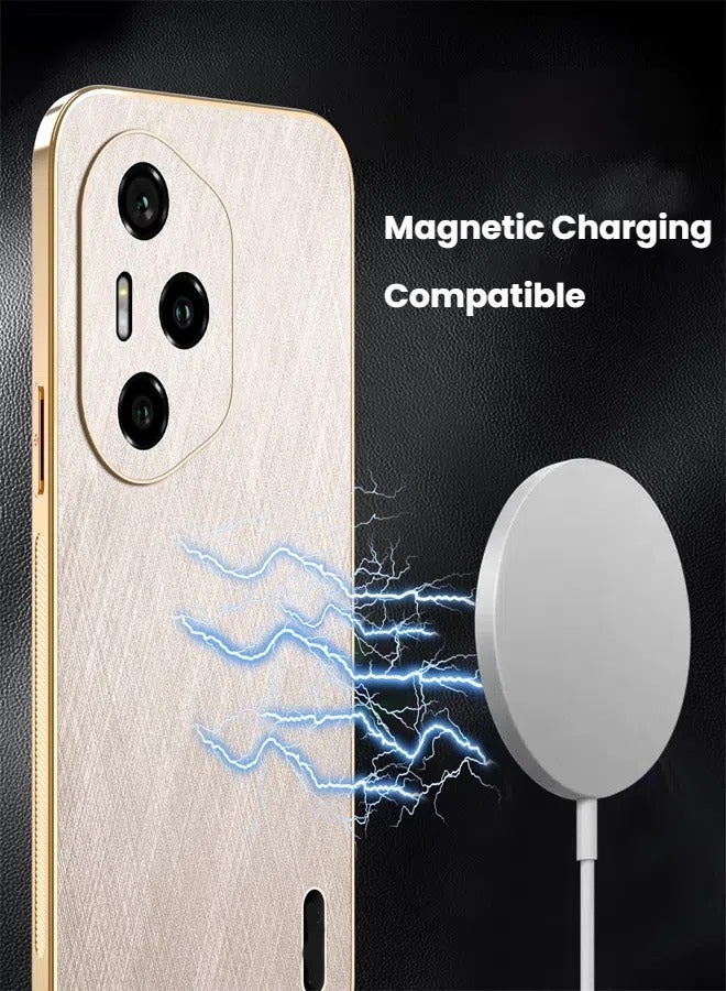 Case Compatible with Honor 400 Pro 5G Electroplated Frame Golden Thread Texture Leather Case Ultra Thin Anti Fingerprint Shockproof Protective Back Cover Gold - Image 5